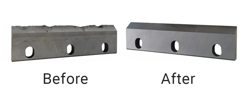 Guillotine blade sharpening before and after